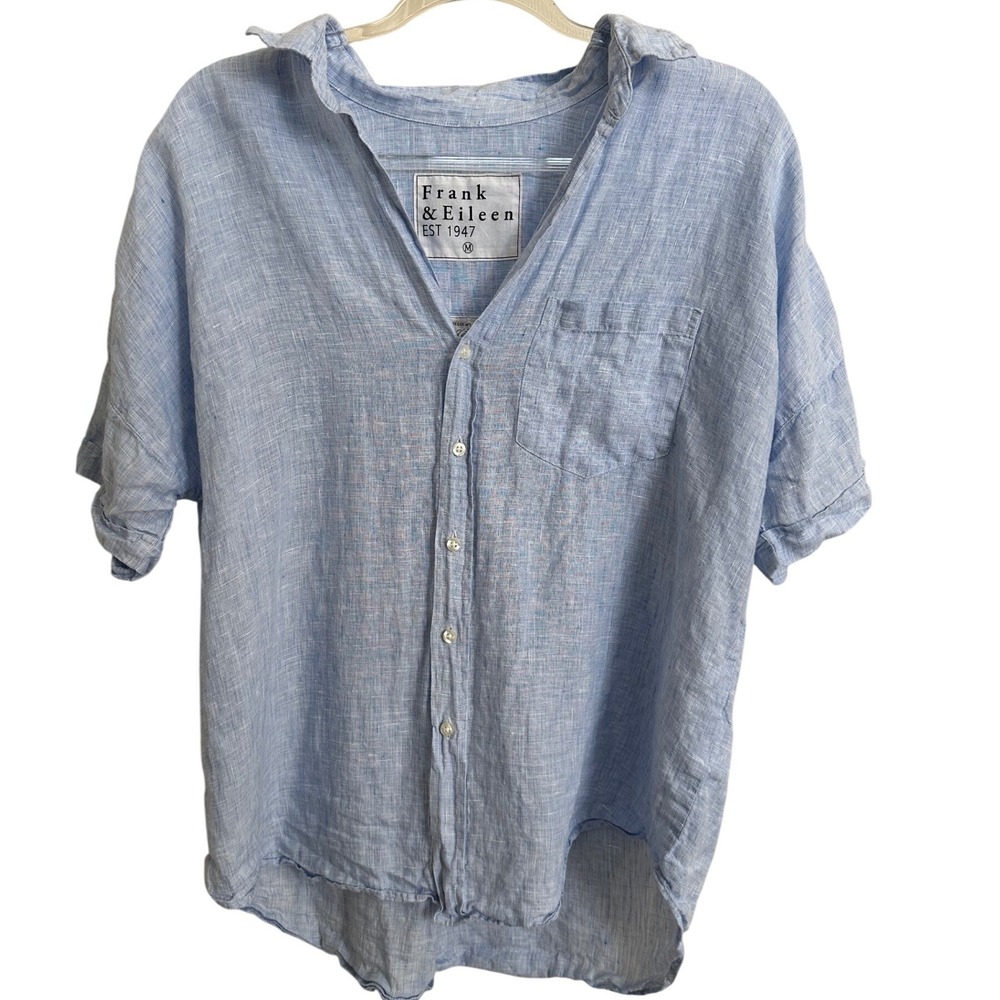 Frank & Eileen Rose Italian Linen Short Sleeve Shirt Light Blue